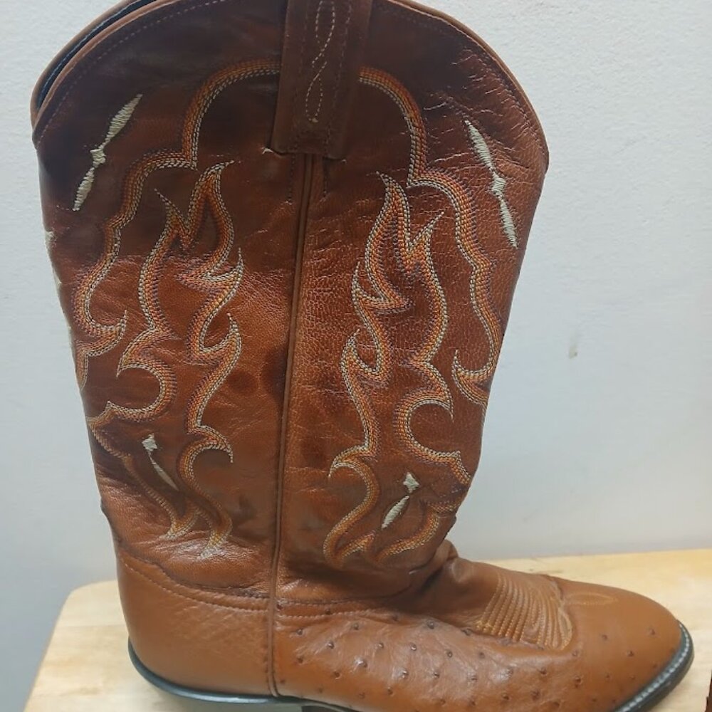 Tony Lama CZ872 9.5 D Peanut Brittle Brown Ostrich Cowboy Western Boots - Picture 3 of 16